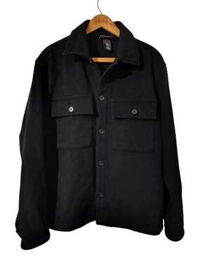 6285)H&M Men's Reg Fit Classic Minimalist Black Wool Blend Over Shirt Shacket S